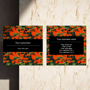 Green and Orange Camo, Camouflage, Military, Army Square Business Card