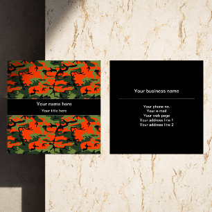 Green and  Orange Camo, Camouflage, Military, Army Square Business Card