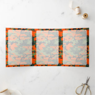 Green and  Orange Camo, Camouflage, Military, Army Tri-Fold Card