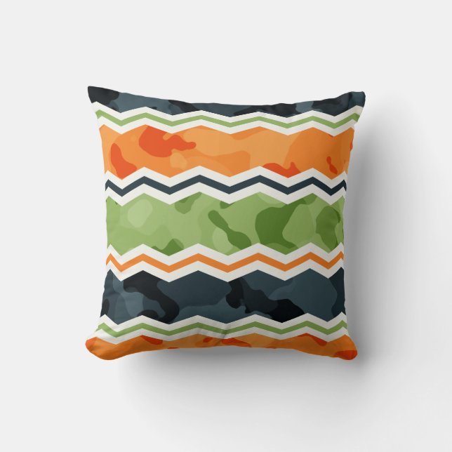 Green and Orange Camo Chevron Stripes Cushion (Front)