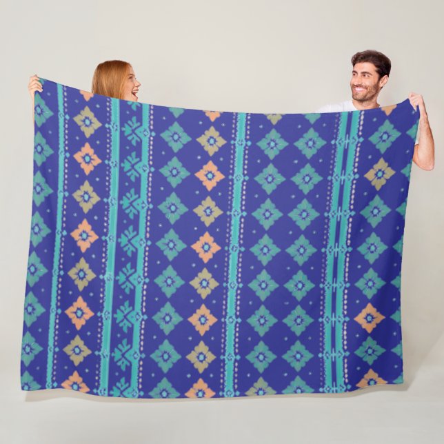 Green and Orange Diamond Pattern Geometric Design Fleece Blanket (In Situ)