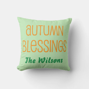 Green and Orange Family Autumn Blessings Cushion