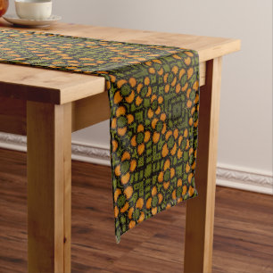 Green And Orange Floral Pattern Long Table Runner
