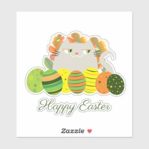 Green and Orange Funny Cute Cat Happy Easter