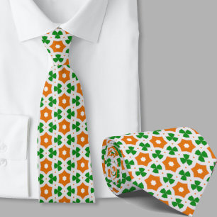 Green and Orange Geometric Pattern Irish Tie
