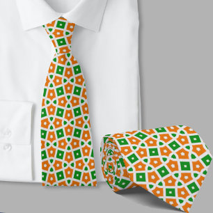 Green and Orange Geometric Pattern Irish Tie