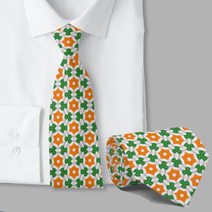 Green and Orange Geometric Pattern Irish Tie