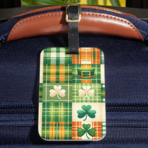 GREEN AND ORANGE IRISH PLAID PATTERNS LUGGAGE TAG