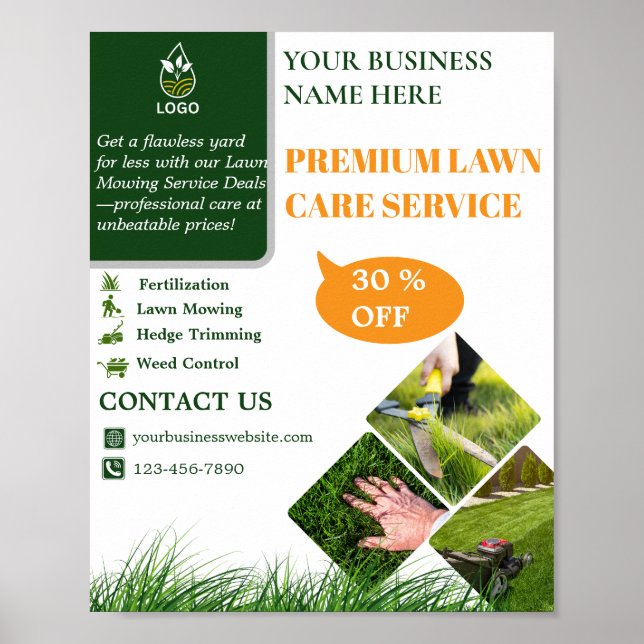 Green and Orange Lawn Care  Poster (Front)