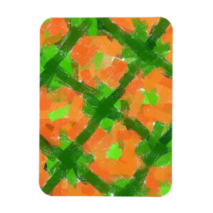 Green and Orange Modern Abstract Art By Elizavella Magnet