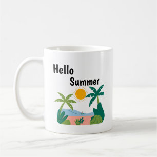 Green and orange plauful hello summer mug
