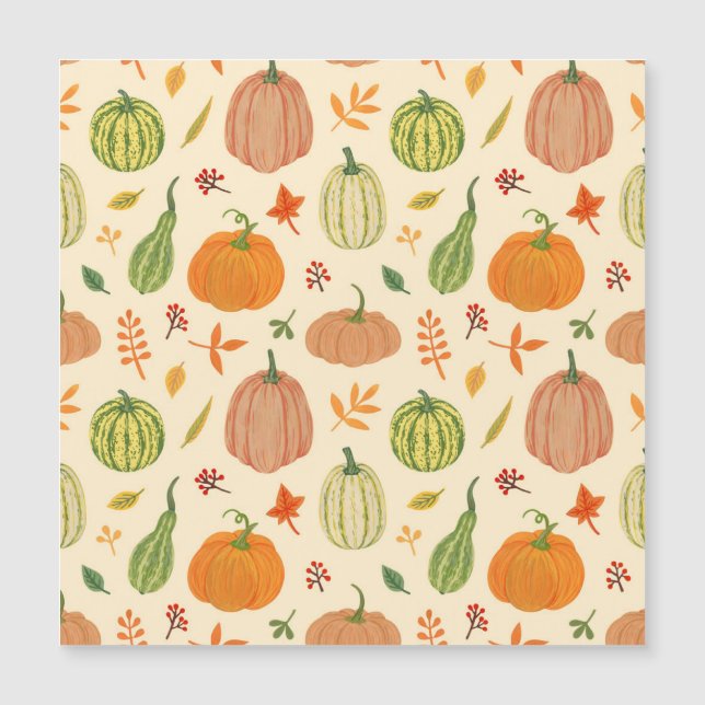 Green and orange pumpkins, seamless pattern. (Front)
