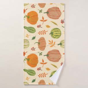 Green and orange pumpkins, seamless pattern. bath towel
