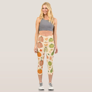 Green and orange pumpkins, seamless pattern. capri leggings