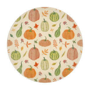 Green and orange pumpkins, seamless pattern. cutting board