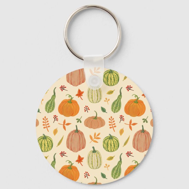 Green and orange pumpkins, seamless pattern. key ring (Front)