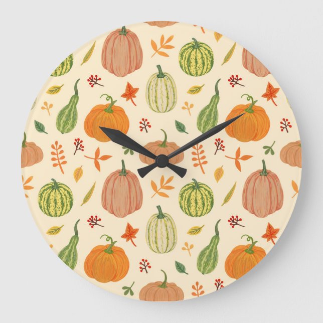Green and orange pumpkins, seamless pattern. large clock (Front)