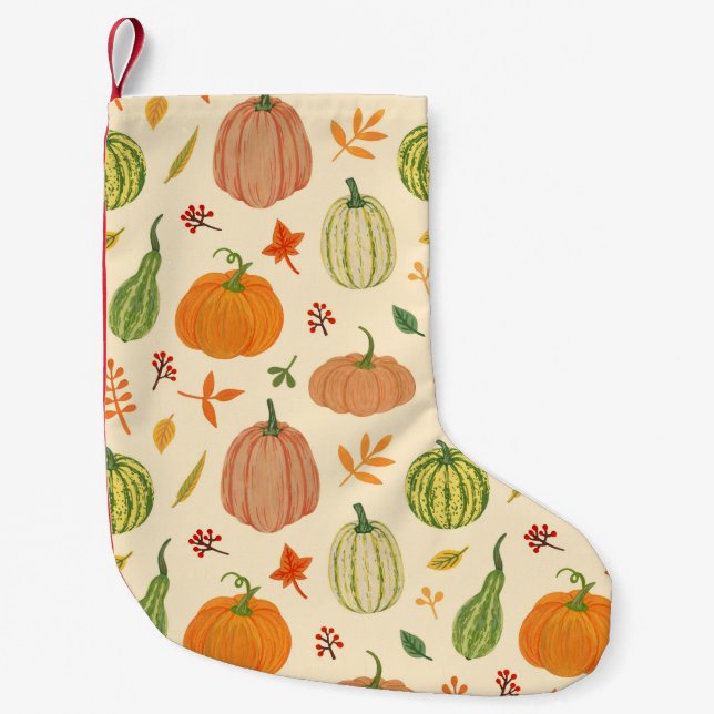 Green and orange pumpkins, seamless pattern. small christmas stocking (Front)
