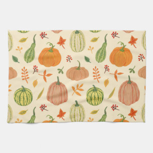 Green and orange pumpkins, seamless pattern. tea towel