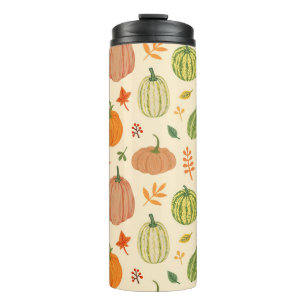 Green and orange pumpkins, seamless pattern. thermal tumbler