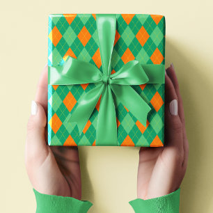 Green and Orange Small Argyle St Patrick's Day Wrapping Paper