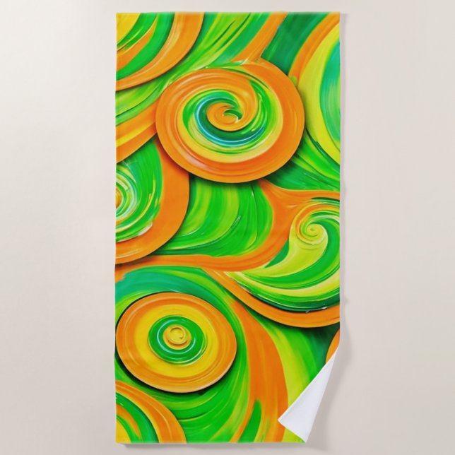 Green and Orange Spiral Beach Towel (Front)