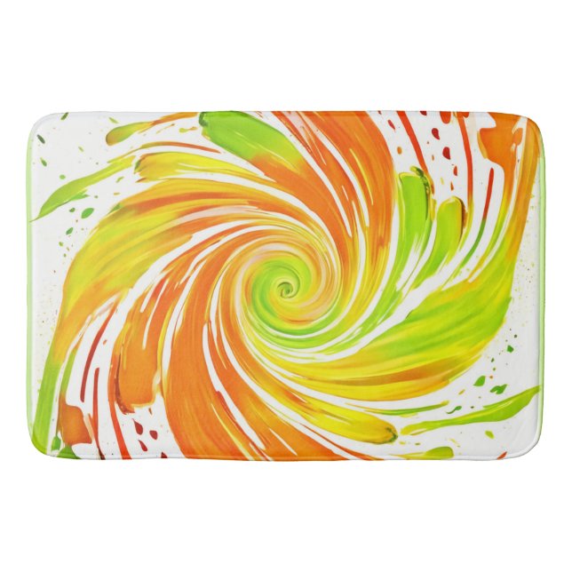 Green and Orange Spiral Design Bath Mat (Front)