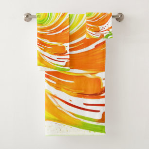 Green and Orange Spiral Design Bath Towel Set