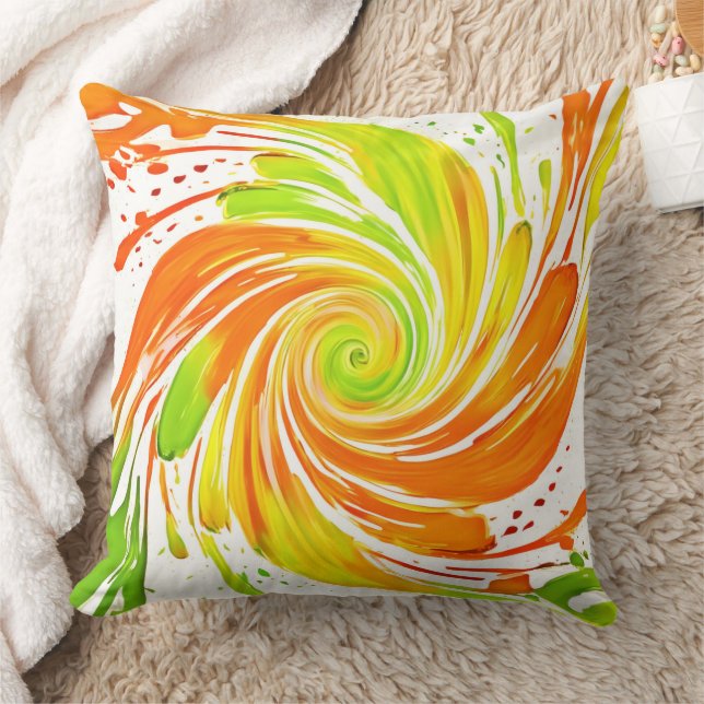 Green and Orange Spiral Design Cushion (Blanket)