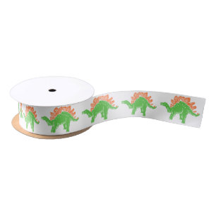 Green and Orange Stegosaurus Satin Ribbon