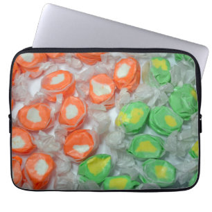 Green and orange taffy candy print laptop sleeve