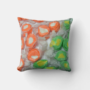 Green and orange taffy candy throw pillow