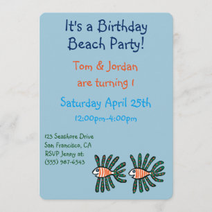 Green and Orange Twin Fin Fish Invitation