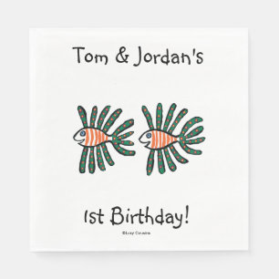 Green and Orange Twin Fin Fish Napkin