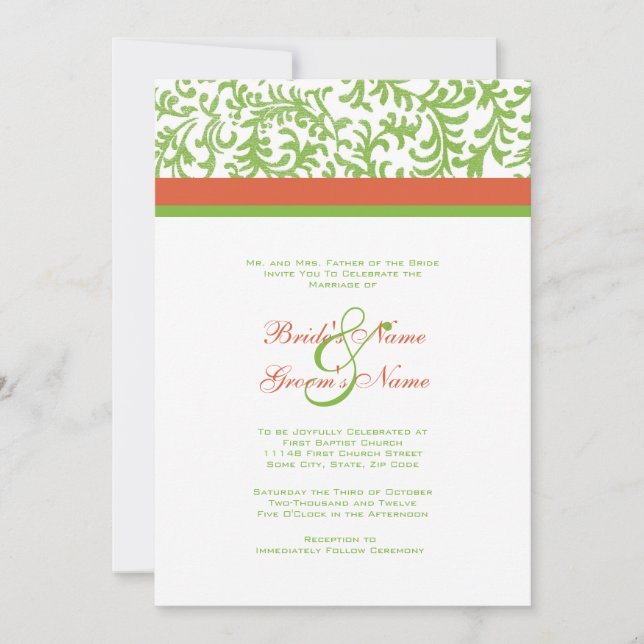 Green and Orange Wedding Invitation (Front)