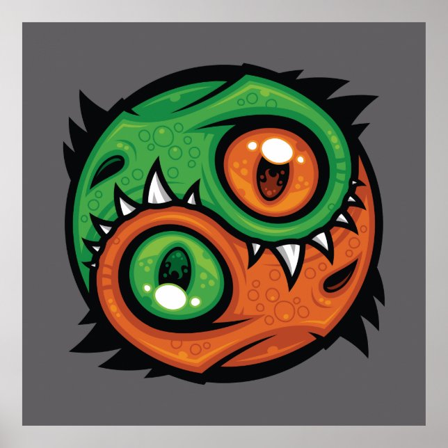 Green and Orange Yin Yang Dragons Poster (Front)