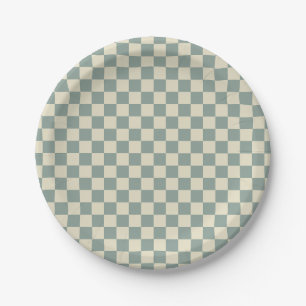 Green and Pale Yellow Checkerboard Paper Plate