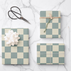 Green and Pale Yellow Checkerboard Wrapping Paper Sheet