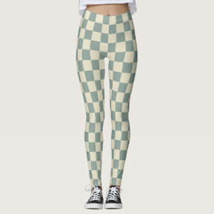 Green and Pale Yellow Chequerboard Leggings