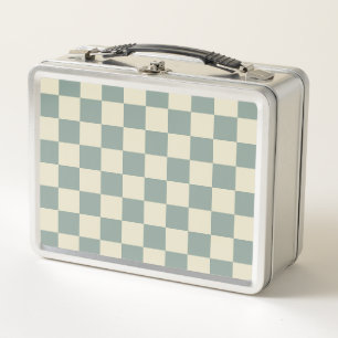 Green and Pale Yellow Chequerboard Metal Lunch Box