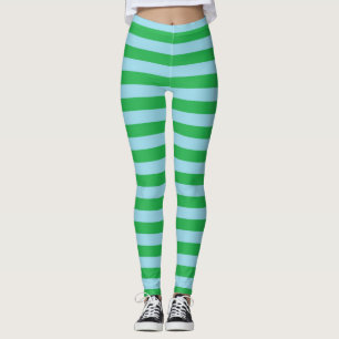 Green and Pastel Blue Stripes Leggings