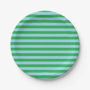 Green and Pastel Blue Stripes Paper Plate