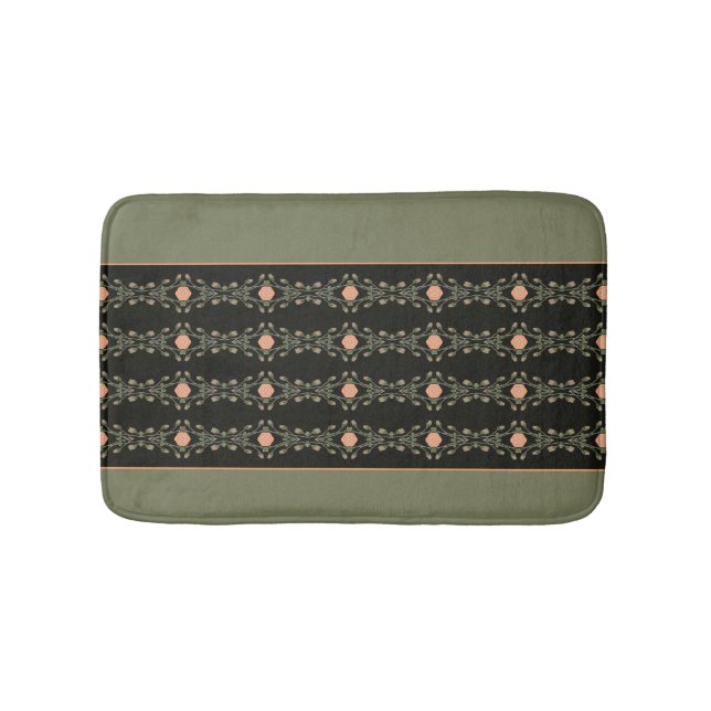 Green And Peach Delicate Floral Pattern Bath Mat (Front)