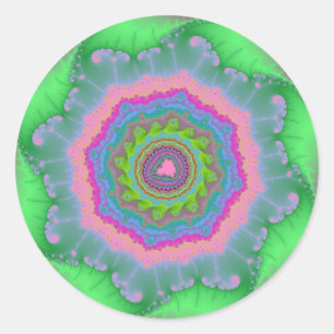 Green and Peach Fractal Birthday Classic Round Sticker
