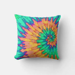 Green and Peach Spiral Tie Dye Pillow
