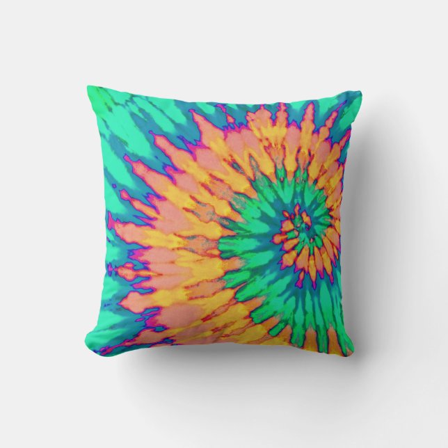 Green and Peach Spiral Tie Dye Pillow (Front)