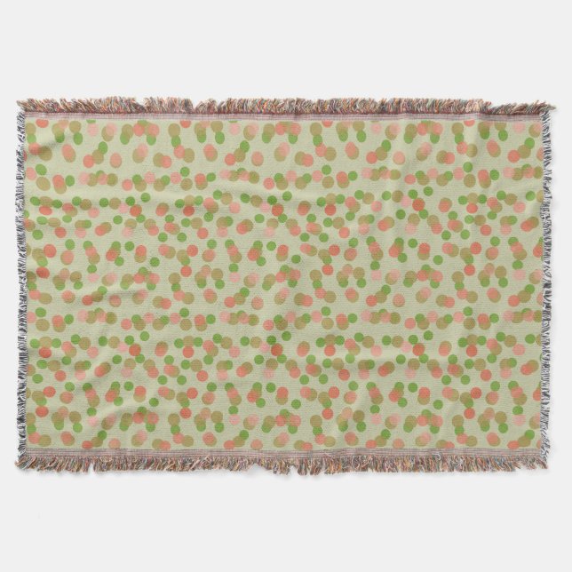 Green and Peachy Pink Polka Dots Throw Blanket (Front)