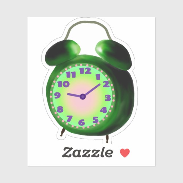 Green and Pink Alarm Clock Sticker (Sheet)