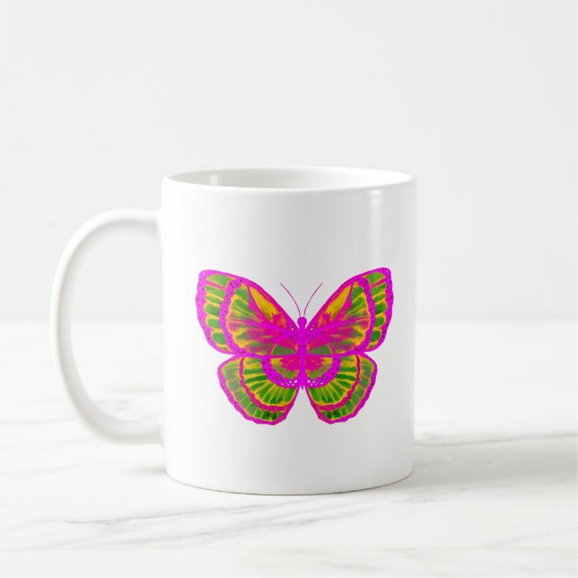 Green and Pink Butterfly Coffee Mug (Left)