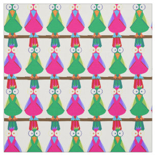 Green and pink cartoon parrots fabric
